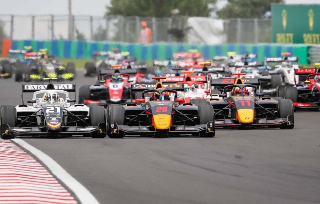 Formula 3 drivers racing in Hungary. August 2021.