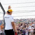 Lando Norris waves to the crowd at the British Grand Prix. Silverstone July 2021