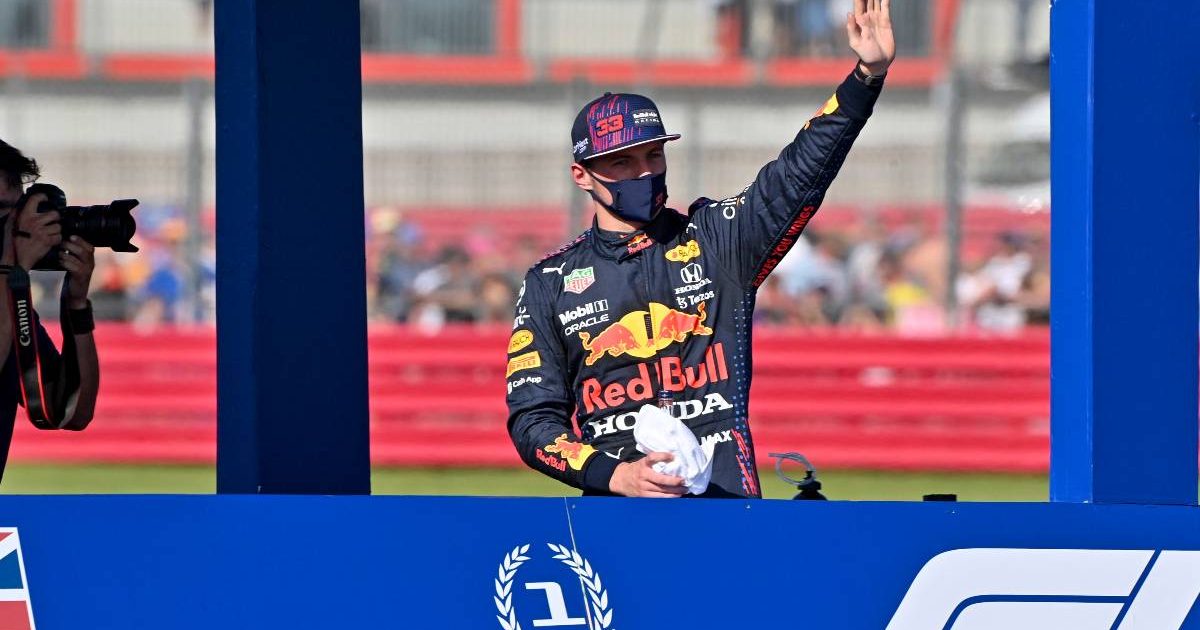 Max Verstappen waves to the Silvestone crowd. July, 2021.