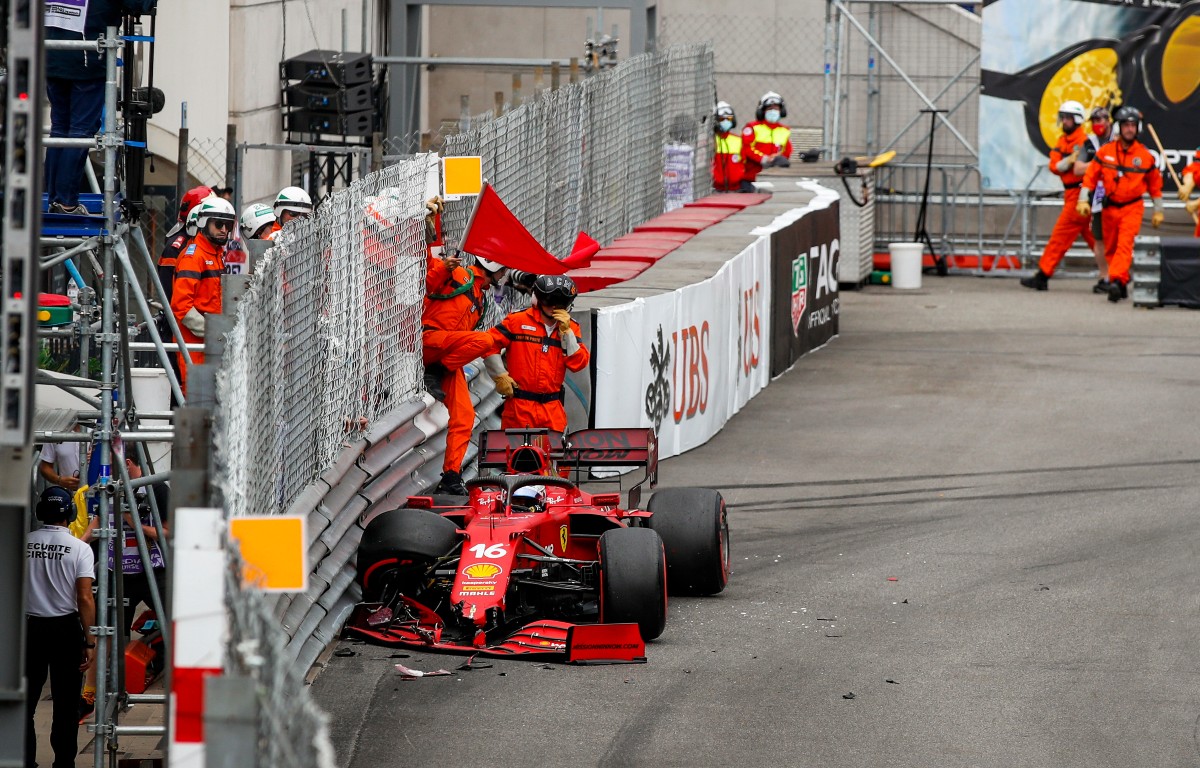 Charles Leclerc's crash at the Monaco Grand Prix. Monaco May 2021