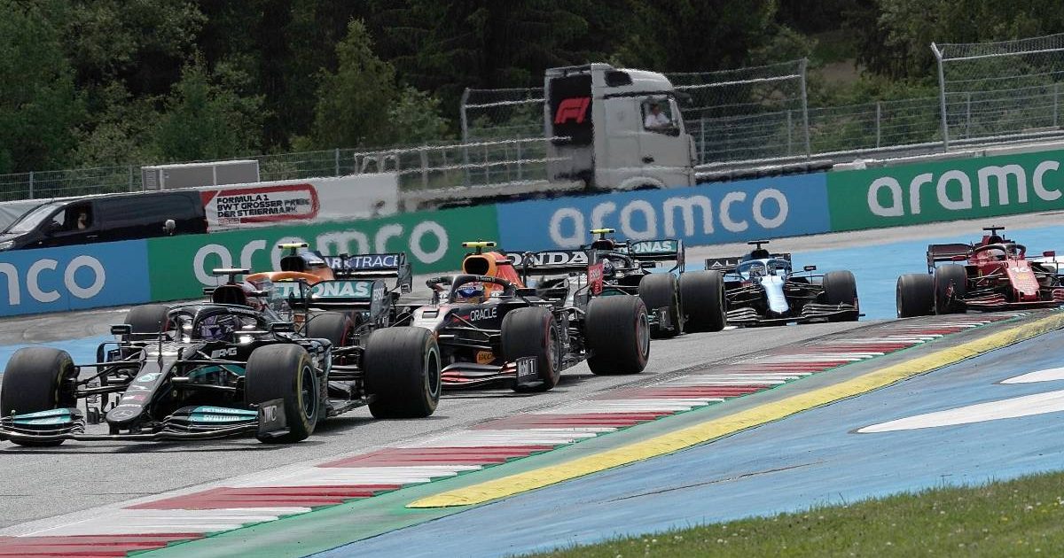 Lewis Hamilton leads in the early stages of the 2021 Styrian GP. Red Bull Ring June 2021.