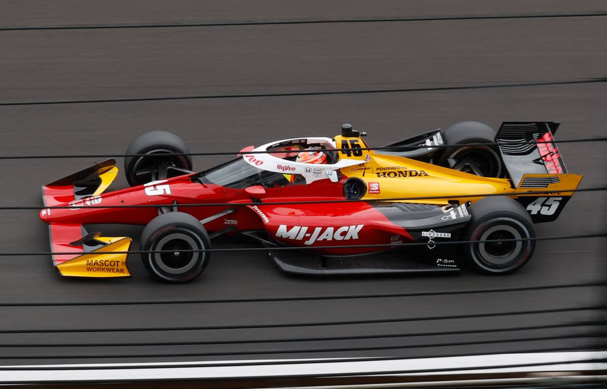 Christian Lundgaard driving an IndyCar on his practice debut. Indianapolis August 2021.