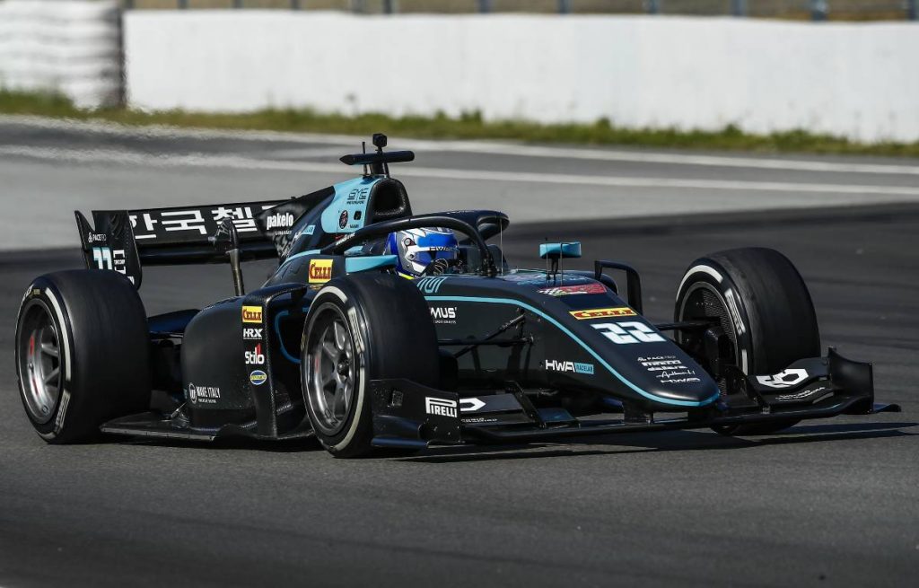 Matteo Nannini driving in F2 pre-season testing. Barcelona April 2021.
