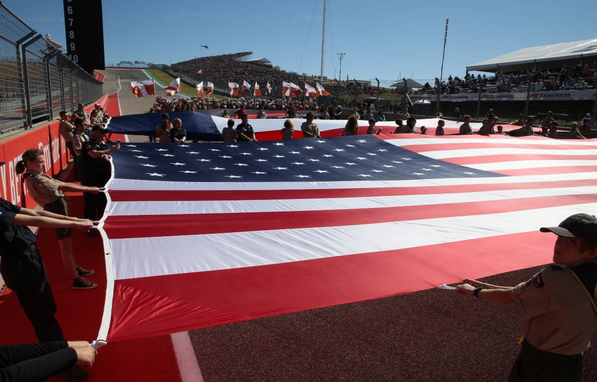 American flag on the main straight at the Circuit of the Americas. United States, November 2019.