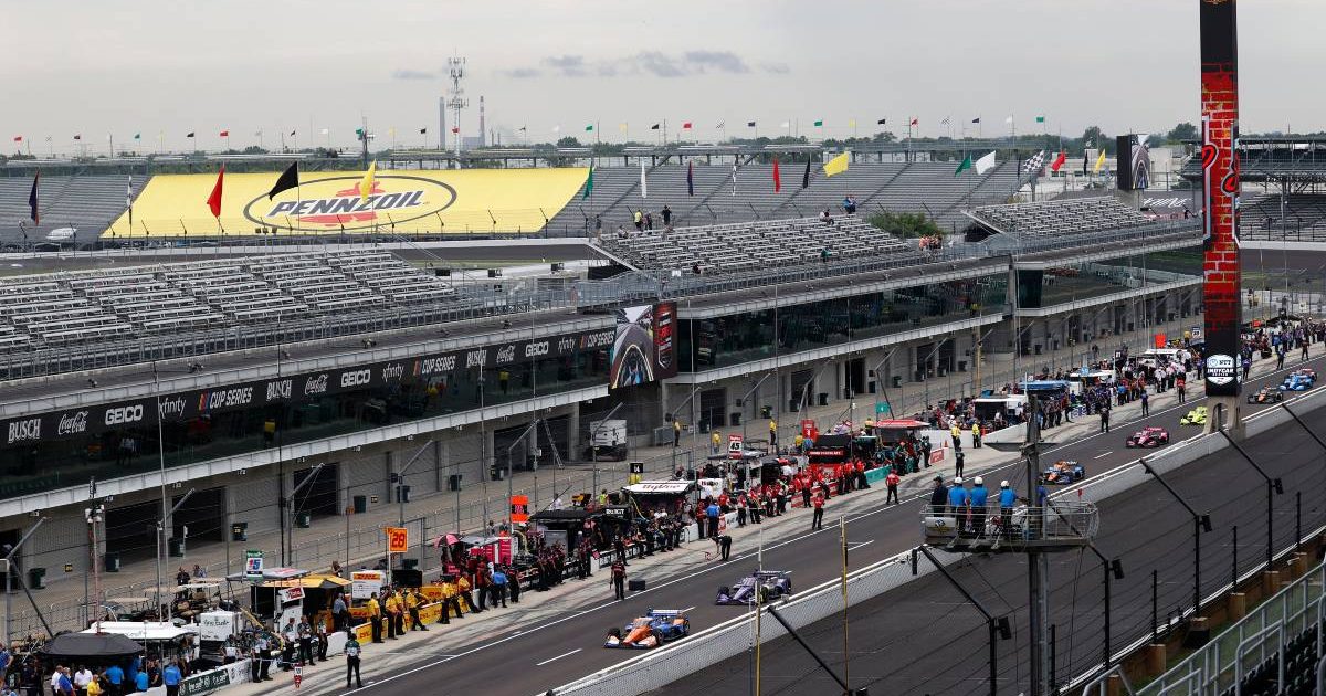 IndyCar pit-lane action at the Indianapolis Motor Speedway. United States, August 2021.