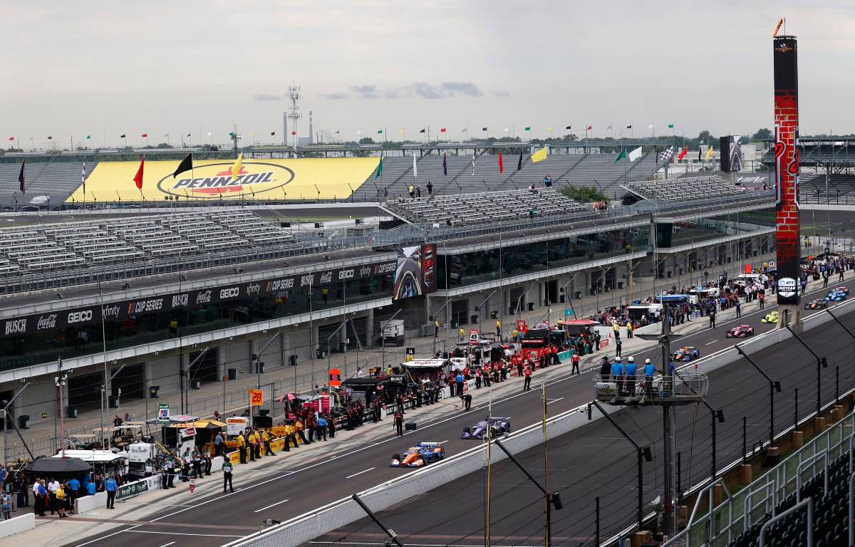 IndyCar pit-lane action at the Indianapolis Motor Speedway. United States, August 2021.