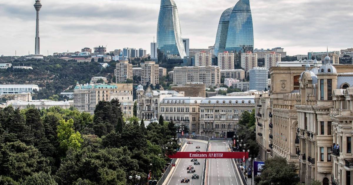 Max Verstappen leads during the Azerbaijan GP. Baku June 2021.