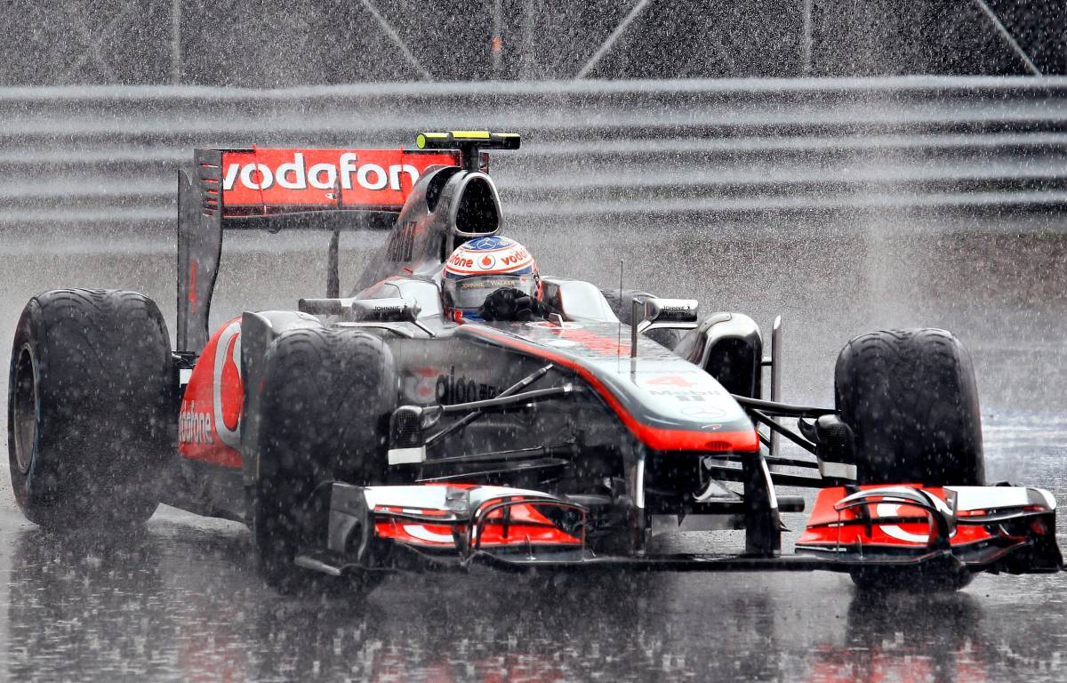 Jenson Button driving in heavy rain at the 2011 Canadian Grand Prix. June 2011.