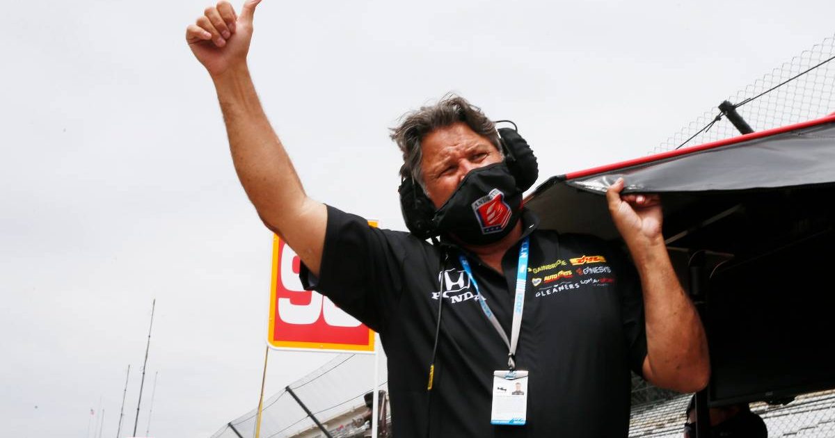 Michael Andretti gives thumbs-up during Indy500 practice. Indianapolis May 2021.