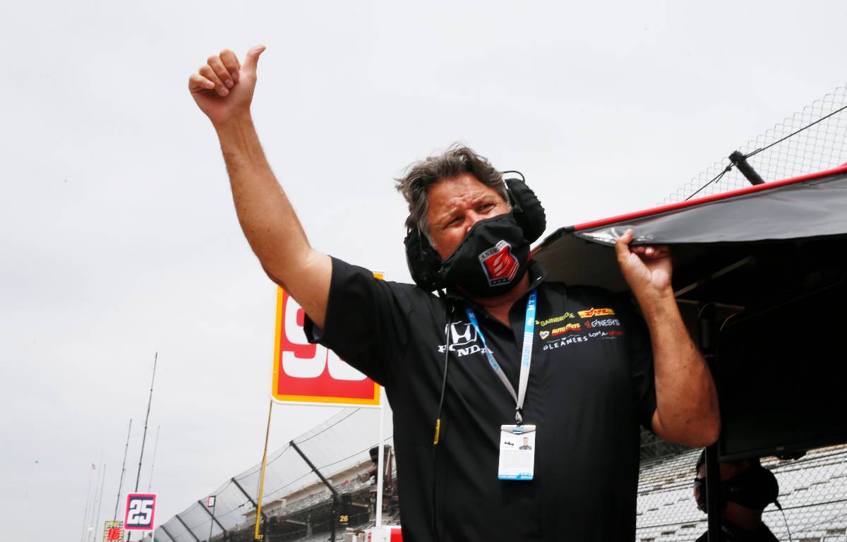 Michael Andretti gives thumbs-up during Indy500 practice. Indianapolis May 2021.