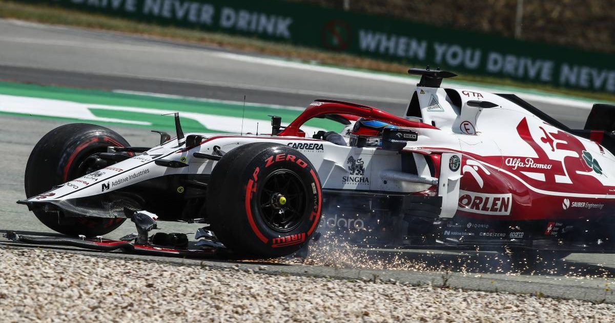 Kimi Raikkonen's Alfa Romeo in the gravel at the Portuguese GP. Portimao May 2021.