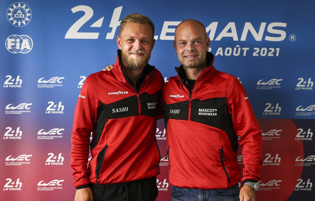 Kevin Magnussen and Jan Magnussen pose ahead of Le Mans. August, 2021.