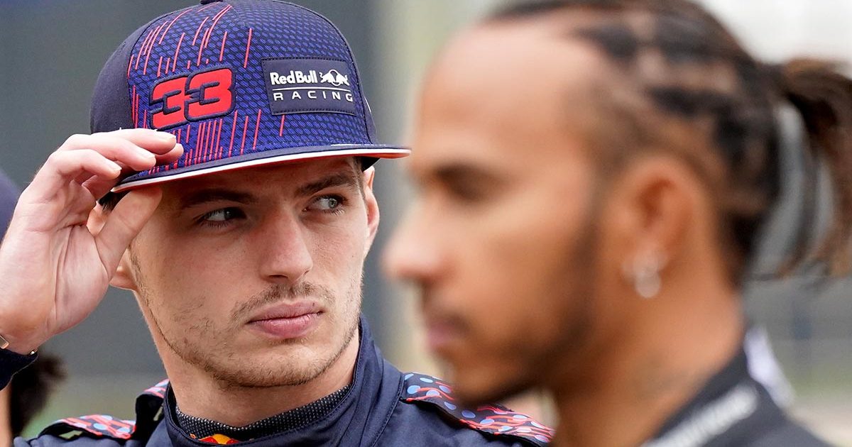 Red Bull driver Max Verstappen with Lewis Hamilton. July 2021