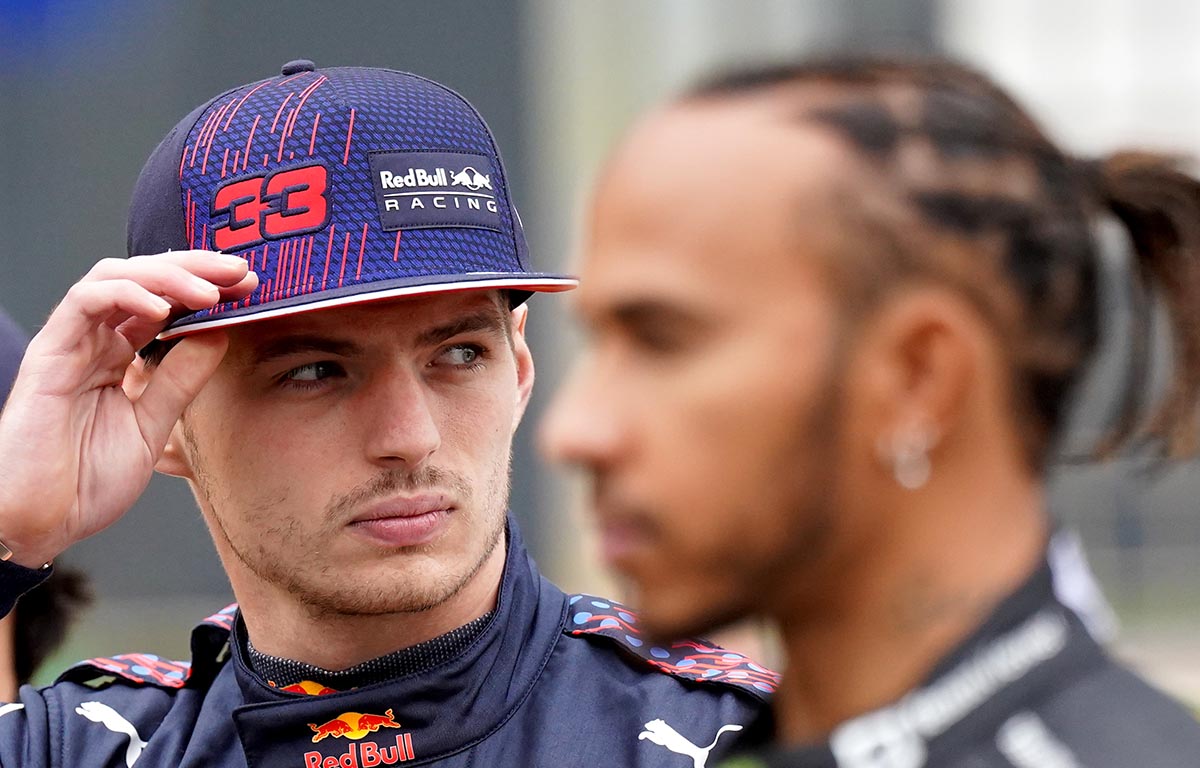 Red Bull driver Max Verstappen with Lewis Hamilton. July 2021