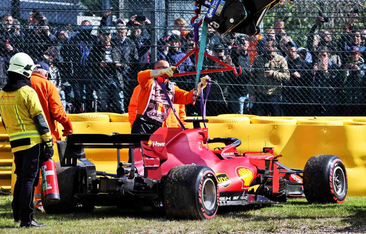 Charles Leclerc crashes out of FP2 in Belgium. August 2021.