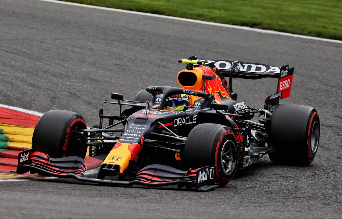 Sergio Perez driving for Red Bull in FP1 at the Belgian GP. August, 2021.