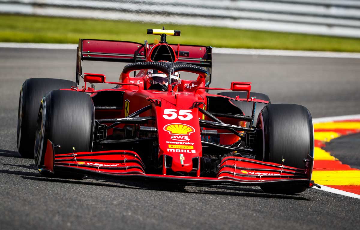 Ferrari driver Carlos Sainz practices for the 2021 Belgian GP.