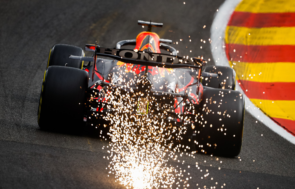 Max Verstappen Red Bull Honda sparks. Belgian August 2021