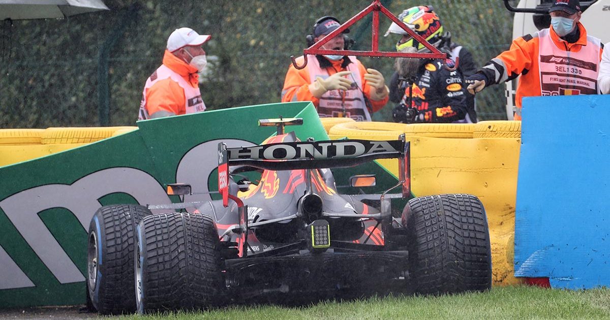 Sergio Perez crashes at Belgian Grand Prix. Spa August 2021