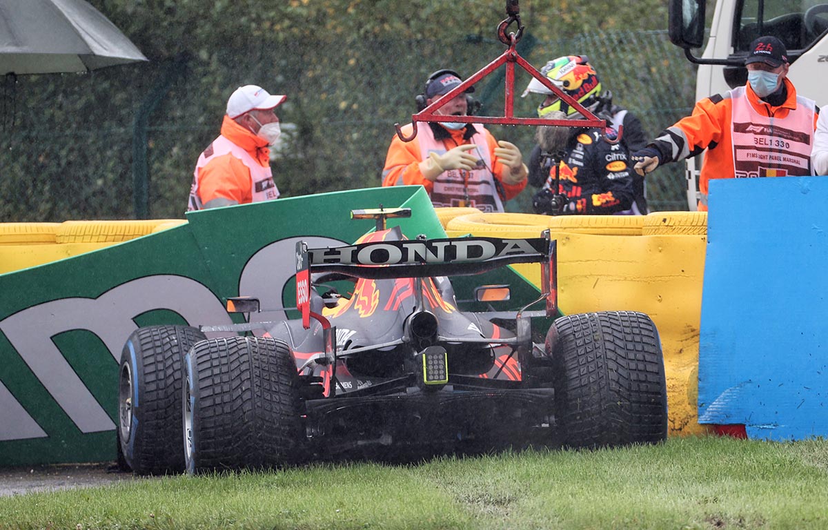 Sergio Perez crashes at Belgian Grand Prix. Spa August 2021