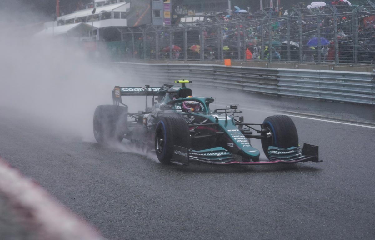 Sebastian Vettel drives in the rain at Spa. August 2021.