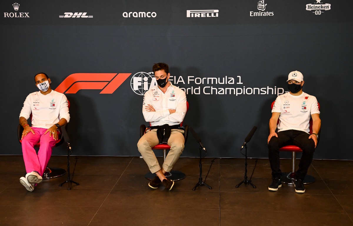 Lewis Hamilton, Toto Wolff and Valtteri Bottas speak to the media. Italy October 2020