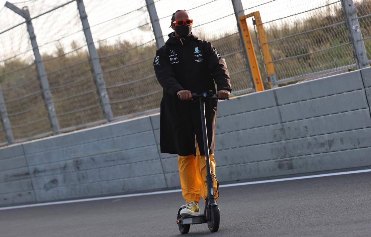 Lewis Hamilton riding his scooter at Zandvoort. Netherlands, September 2021.