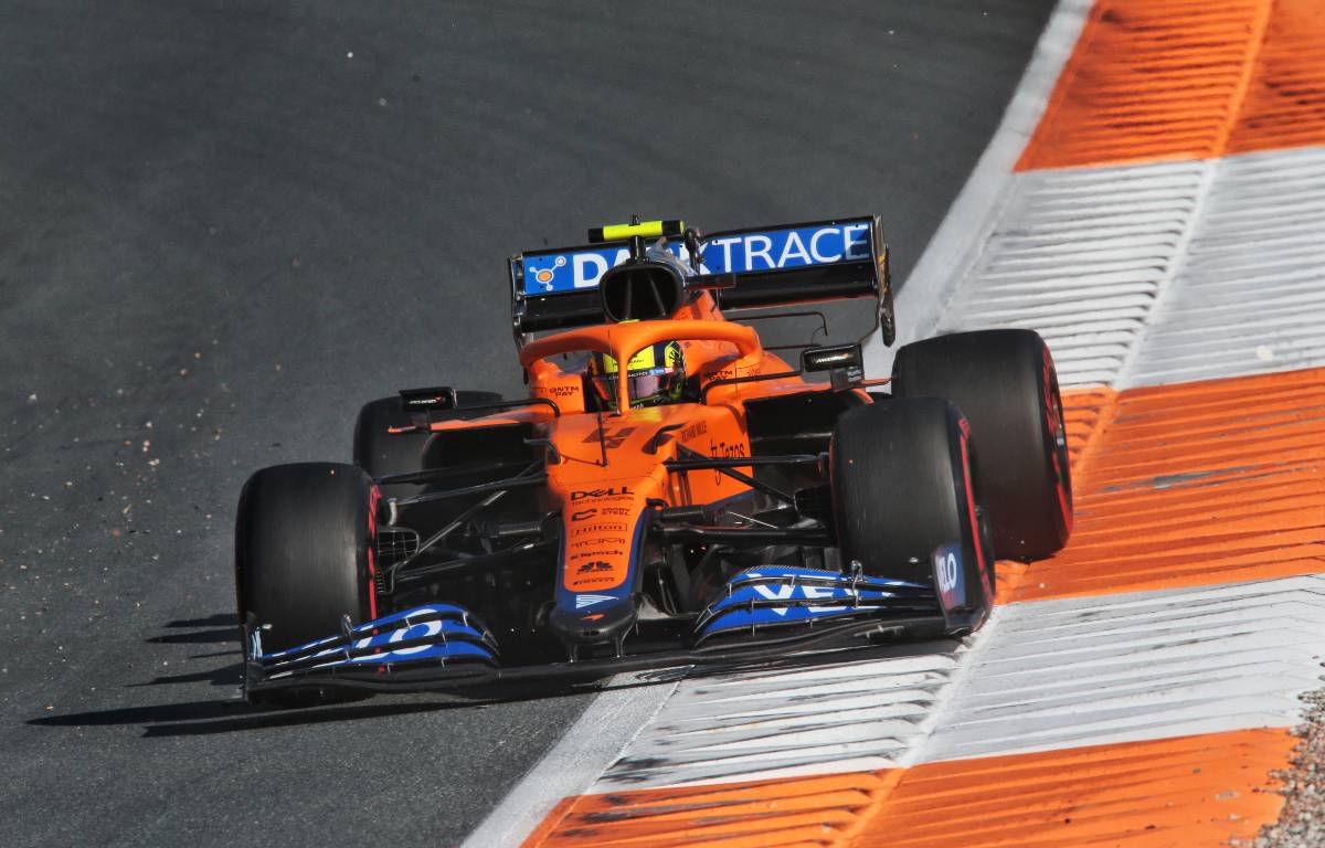 Lando Norris, McLaren, during Friday practice at the Dutch GP. September 2021.