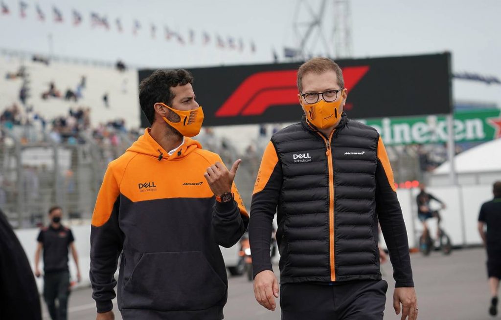 Daniel Ricciardo walking with Andreas Seidl at the Dutch GP. Zandvoort September 2021.