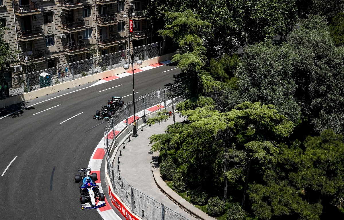 Lewis Hamilton and George Russell race. Azerbaijan June 2021