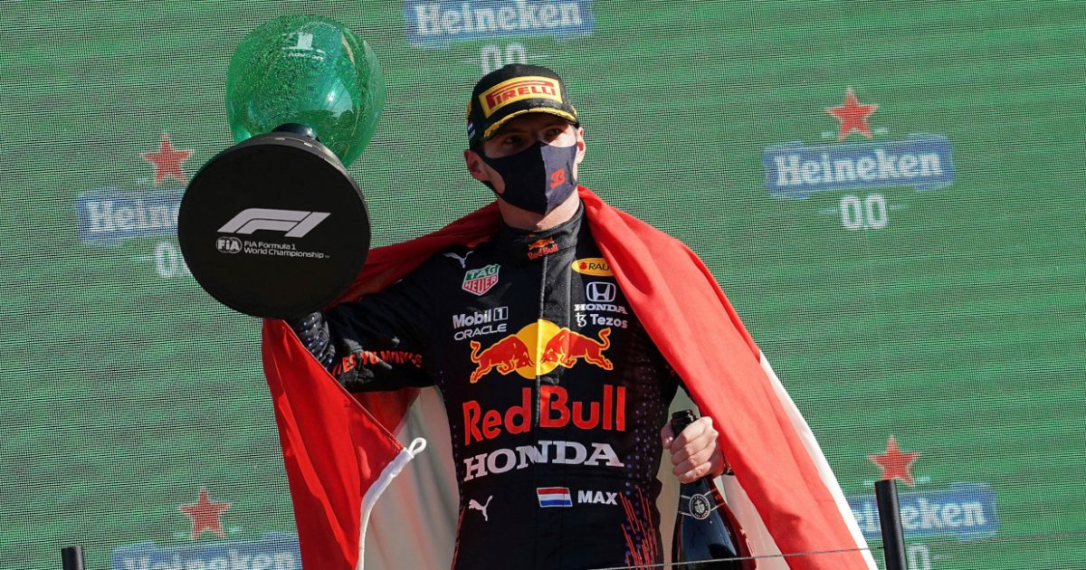 Max Verstappen on the podium . Netherlands September 2021.