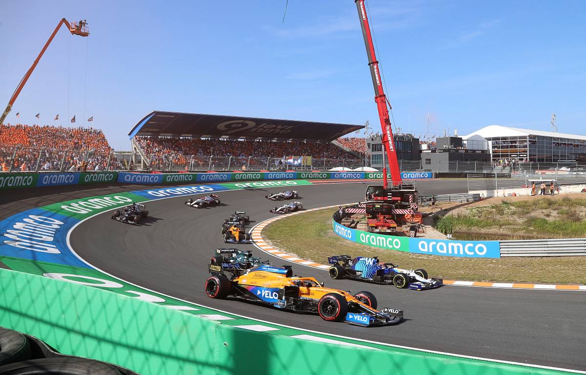 Daniel Ricciardo around the outside at the Dutch GP start. September 2021.