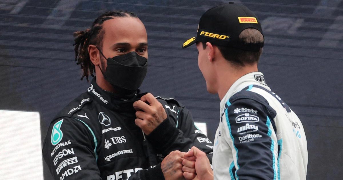 Lewis Hamilton and George Russell on the podium at Spa.