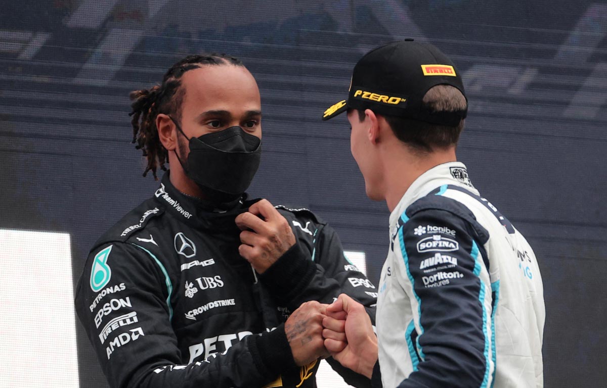 Lewis Hamilton and George Russell on the podium at Spa.