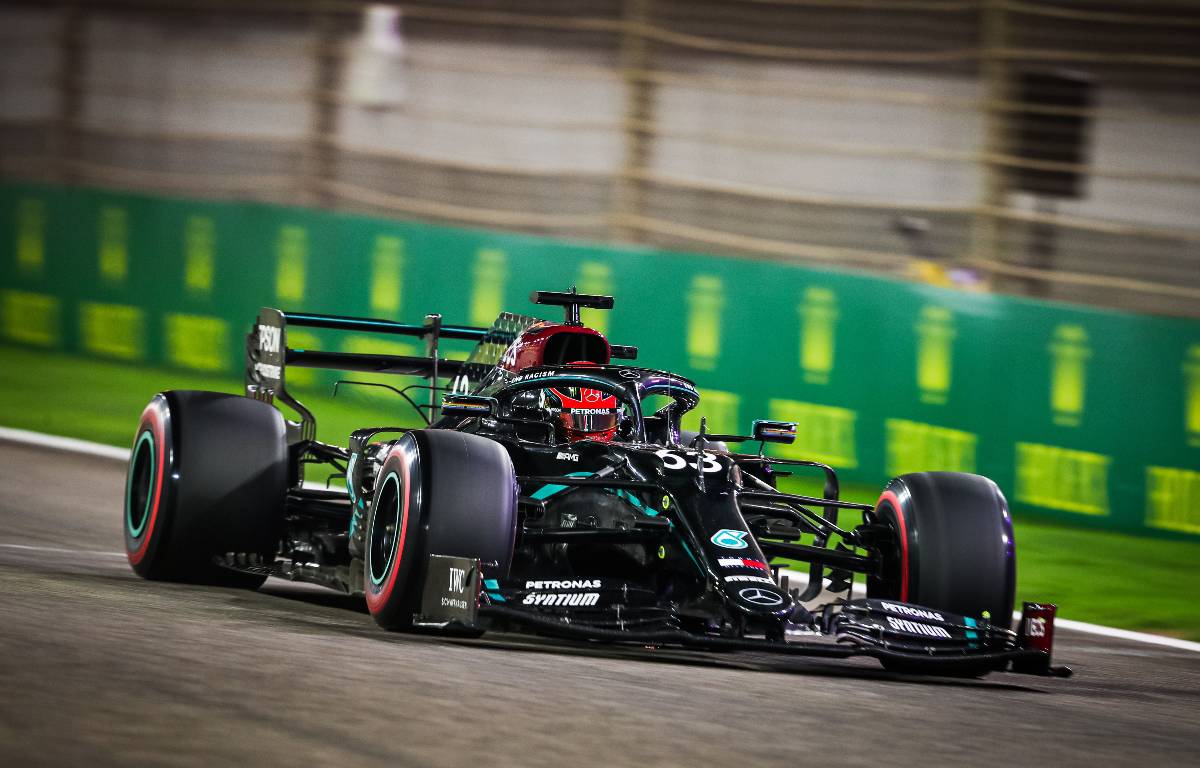 George Russell, Mercedes, in action at the Sakhir GP. Bahrain, December 2020.