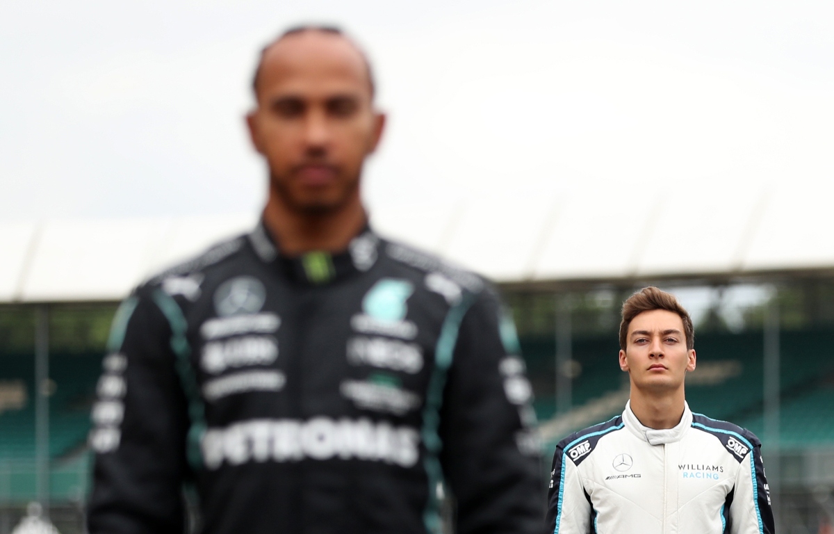 George Russell and Lewis Hamilton on the grid at Silverstone. Great Britain July 2021