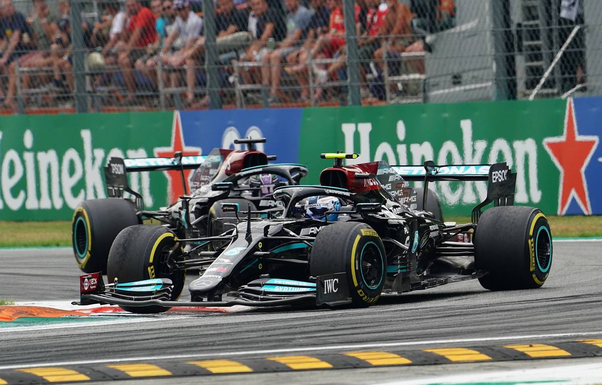 Lewis Hamilton follows Mercedes team-mate Valtteri Bottas. Italy, September 2021.