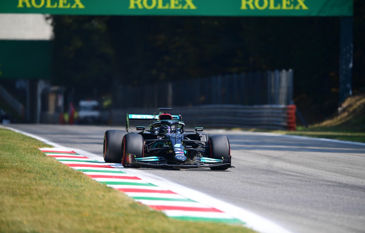 Mercedes' Lewis Hamilton in action at Monza. Italy, September 2021.