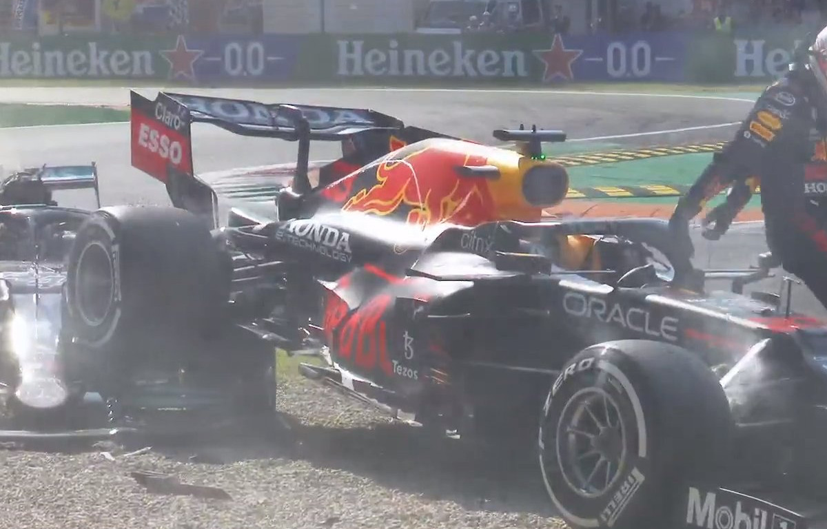 Max Verstappen and Lewis Hamilton crash at Monza. Italy, September 2021.