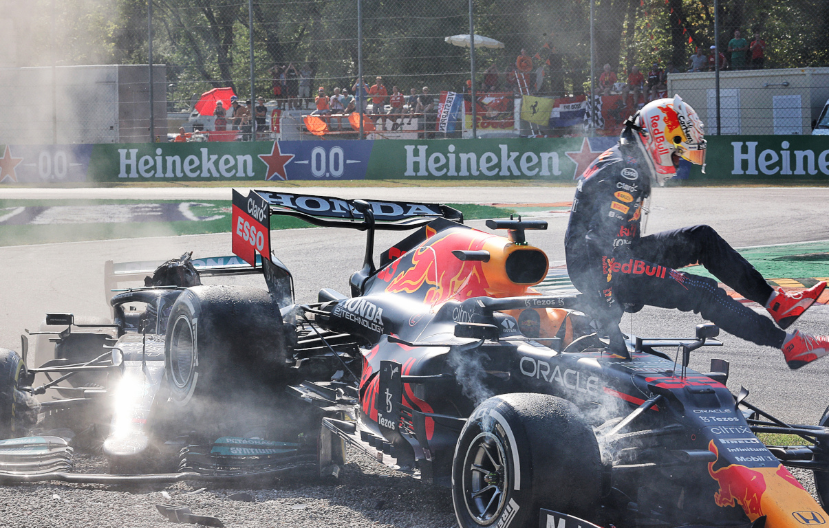 Max Verstappen and Lewis Hamilton crash. Italy September 2021