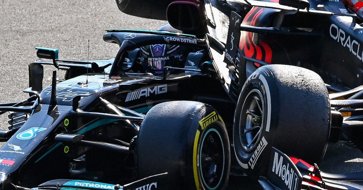 Lewis Hamilton with Max Verstappen on top of him. Italy September 2021