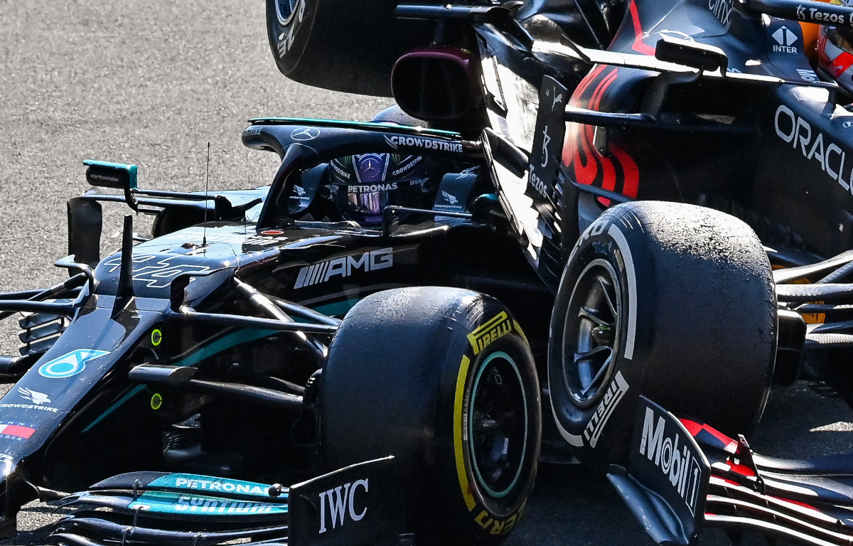 Lewis Hamilton with Max Verstappen on top of him. Italy September 2021