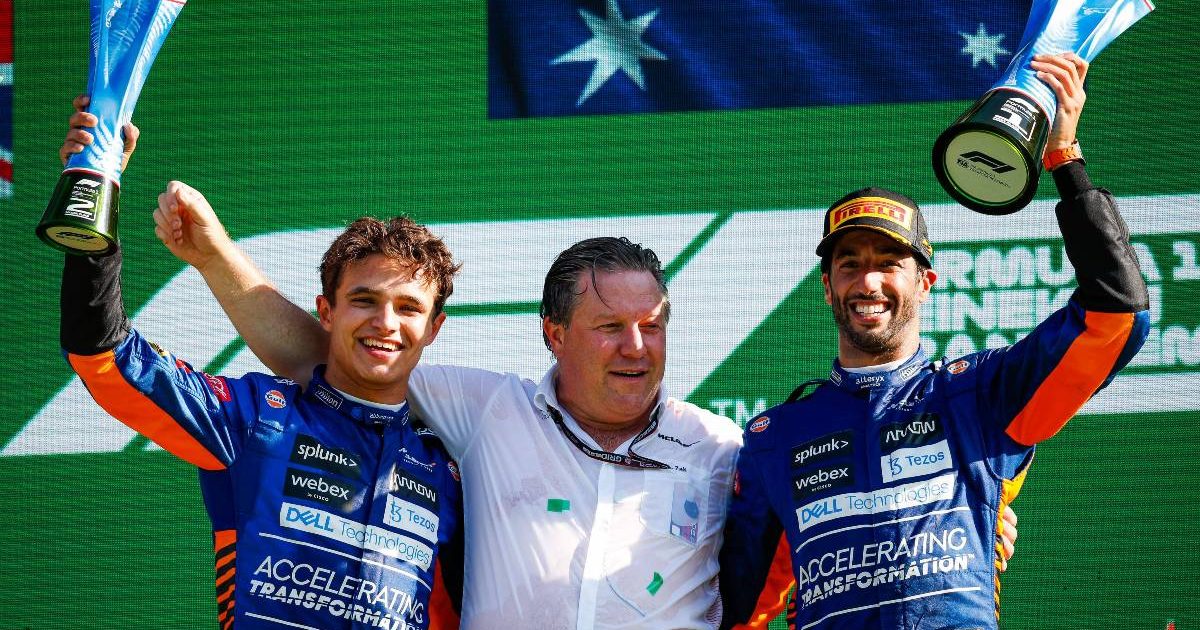 Lando Norris, Zak Brown and Daniel Ricciardo after the Italian GP. Monza September 2021.