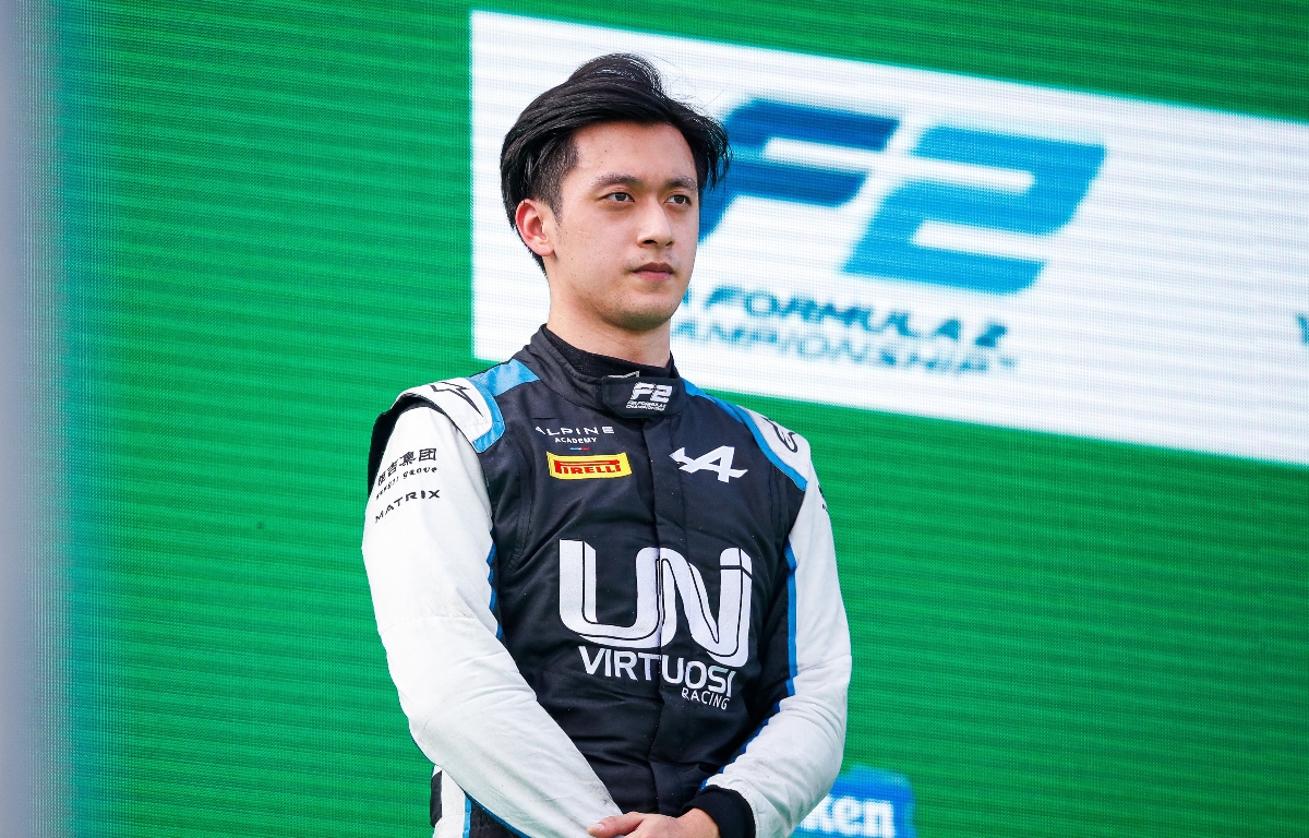 Guanyu Zhou on the podium at Monza. Italy September 2021