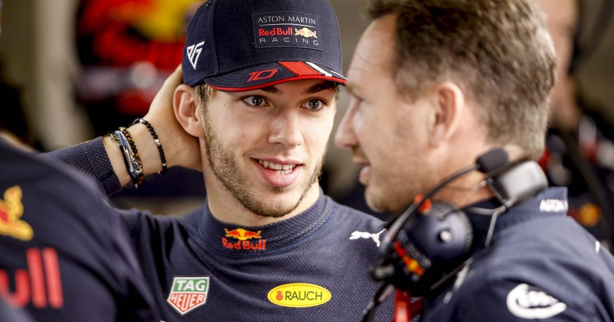 Pierre Gasly and Christian Horner in the Red Bull garage. Spain May 2019