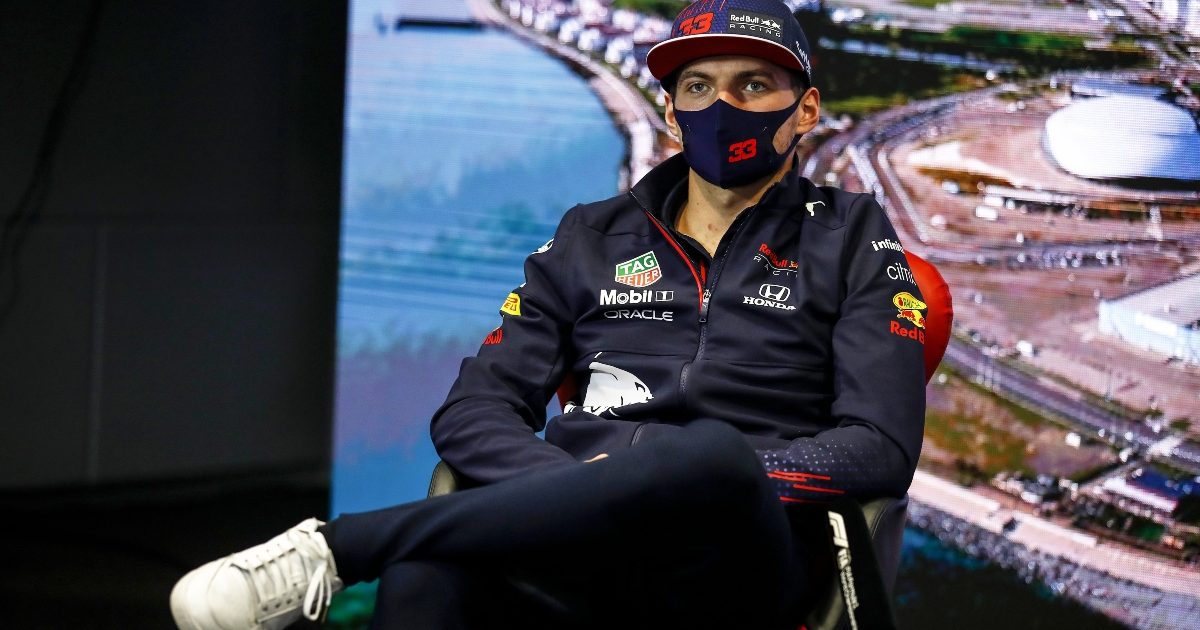 Max Verstappen speaking to the media at Sochi. Russia September 2021