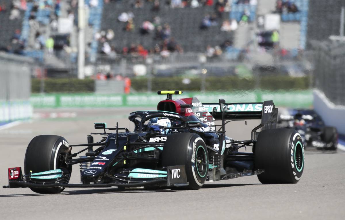 Valtteri Bottas' Mercedes during FP2 for the Russian GP. Sochi September 2021.