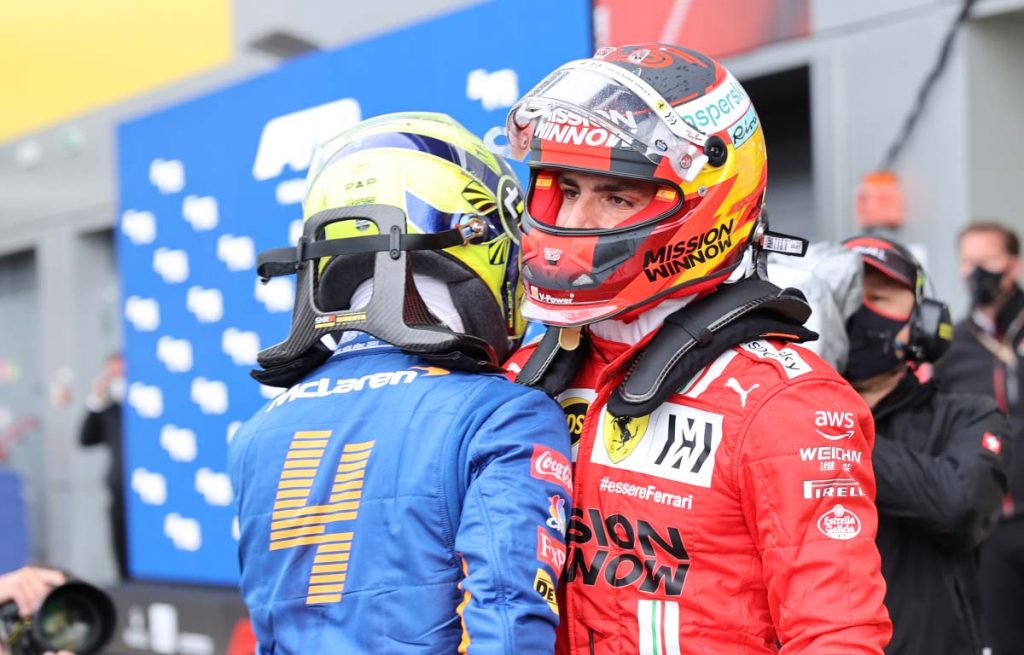 Carlos Sainz and Lando Norris after qualifying in Russia.