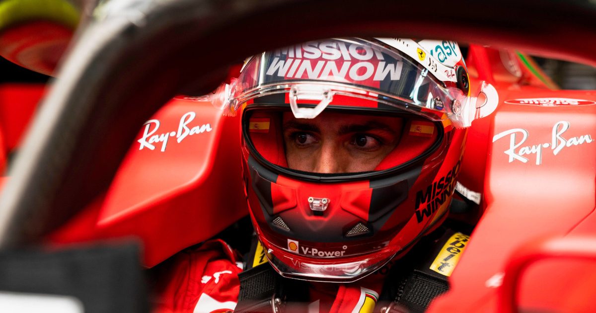 Carlos Sainz sitting in his Ferrari. Russia September 2021