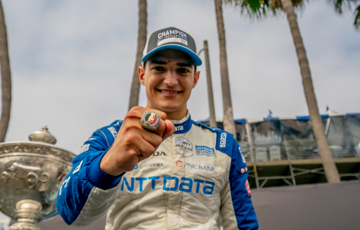 Alex Palou with his IndyCar champions ring. California September 2021